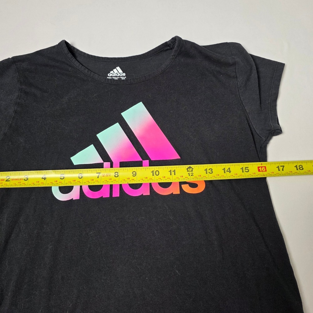 Adidas Graphic Tee Girls XL 16‎ Black Pink Teal Gradient Logo Short Sleeve Shirt